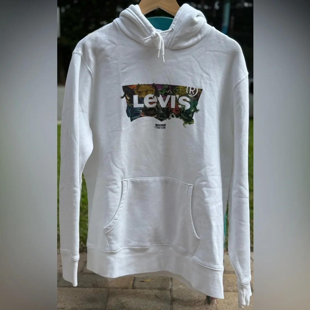 Levi’s Hoodie L White Frog Graphic “Second Nature” Collab Super Clean